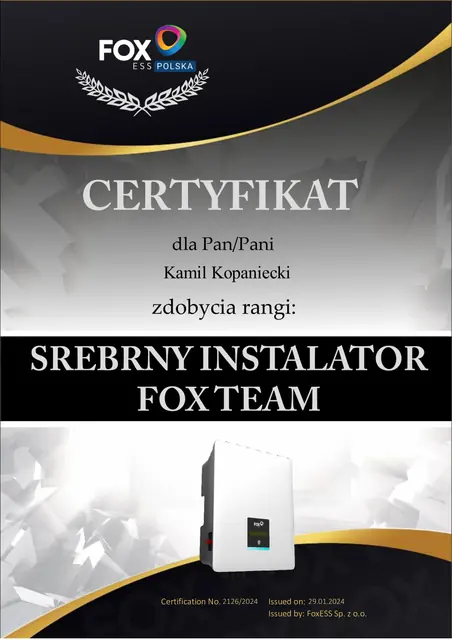 Certyfikat instalatorski FoxESS dla Avoltaic — strona 2