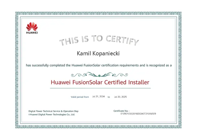 Certyfikat instalatorski Huawei dla Avoltaic — strona 2