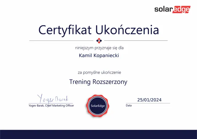 Certyfikat instalatorski SolarEdge dla Avoltaic — strona 2